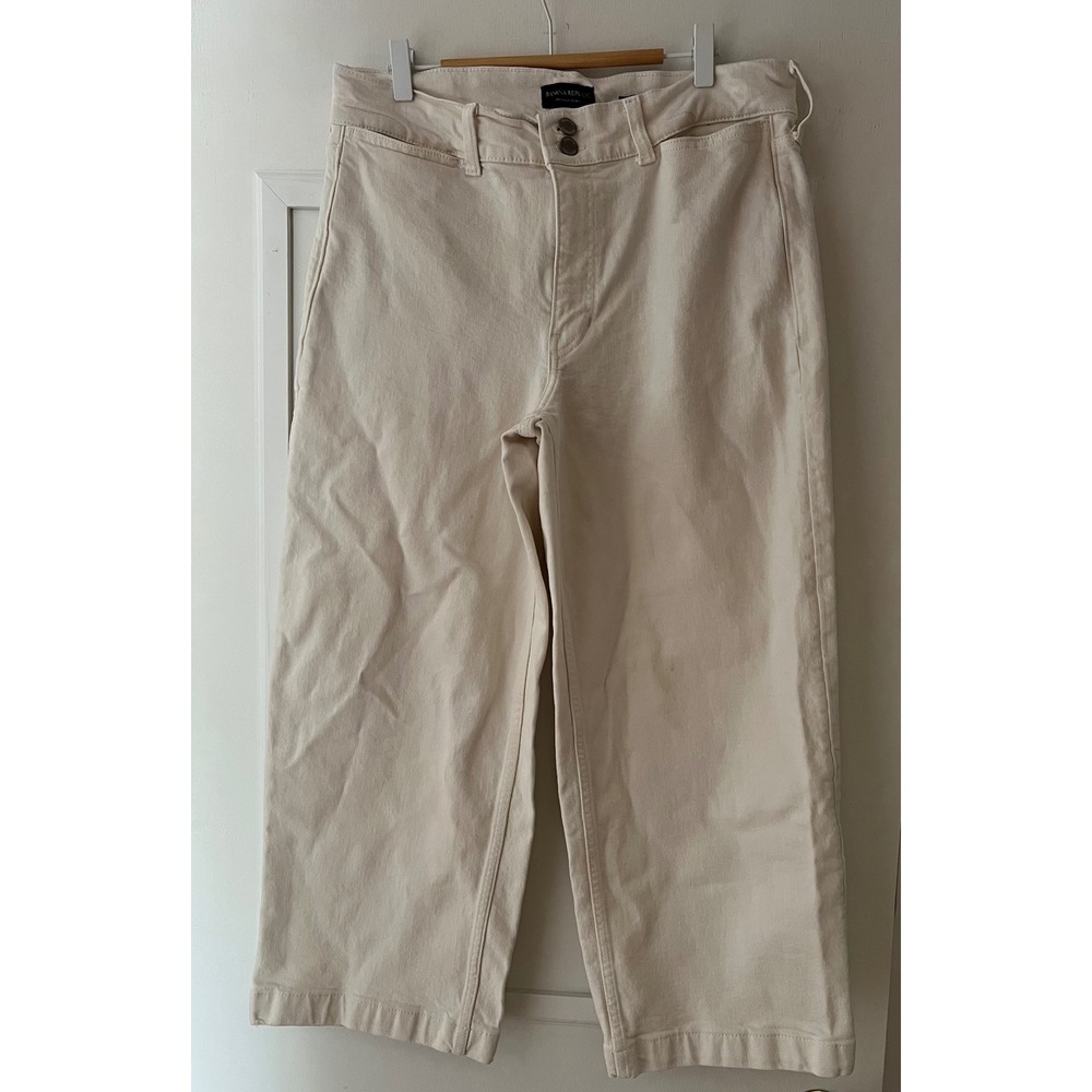 Banana Republic Premium Denim High Rise Wide Leg Crop Jeans Cream White 34x25x12